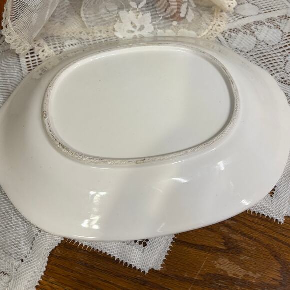 Vintage Japanese Ironstone Oval Floral Serving Platter MCM Vanity Ribbon Country - Picture 5 of 8